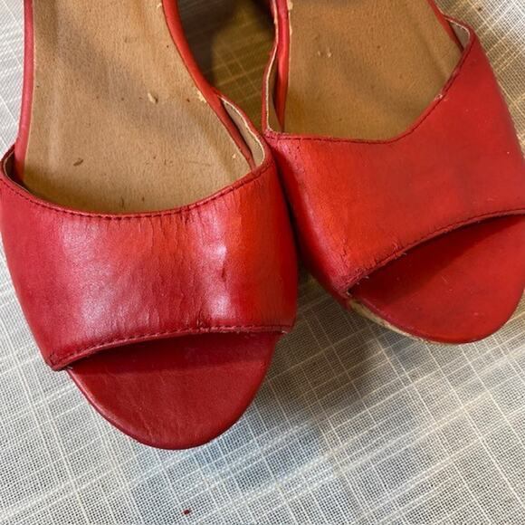 Miz Mooz Red Leather Platform Cork Wedge Ankle Strap Sandals Womens Size 6 - Picture 6 of 8